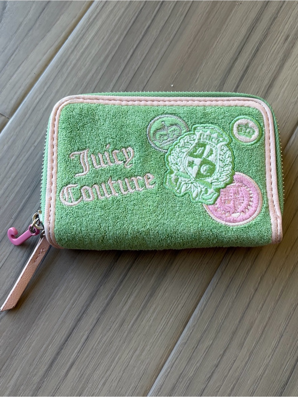 Juicy Couture Green and Pink Terrycloth Zip Wallet